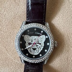 Betsey Johnson Black and Silver Leopard Watch